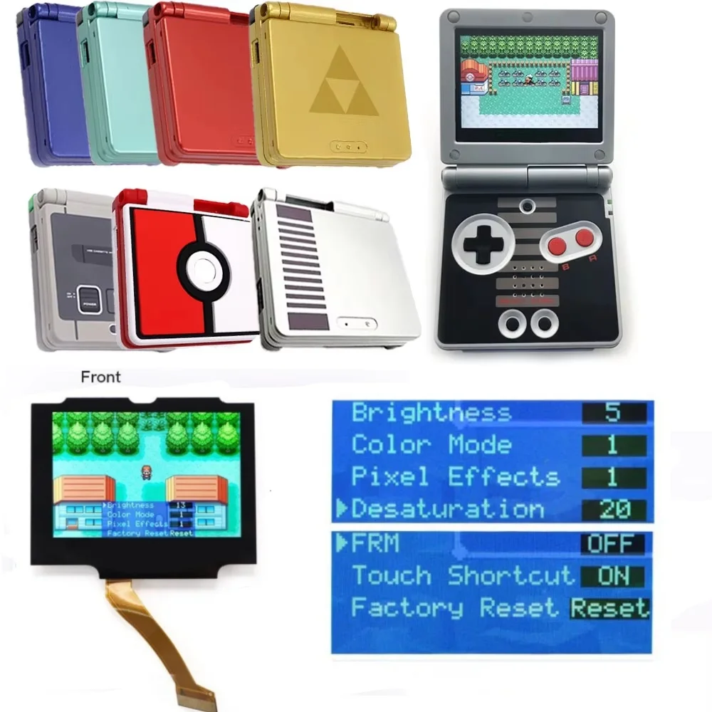 Drop in Laminated V5 IPS GBA SP Backlight Backlit LCD Replacement Mod Kits For Game Boy Advance SP NO NEED CUT Shell Case