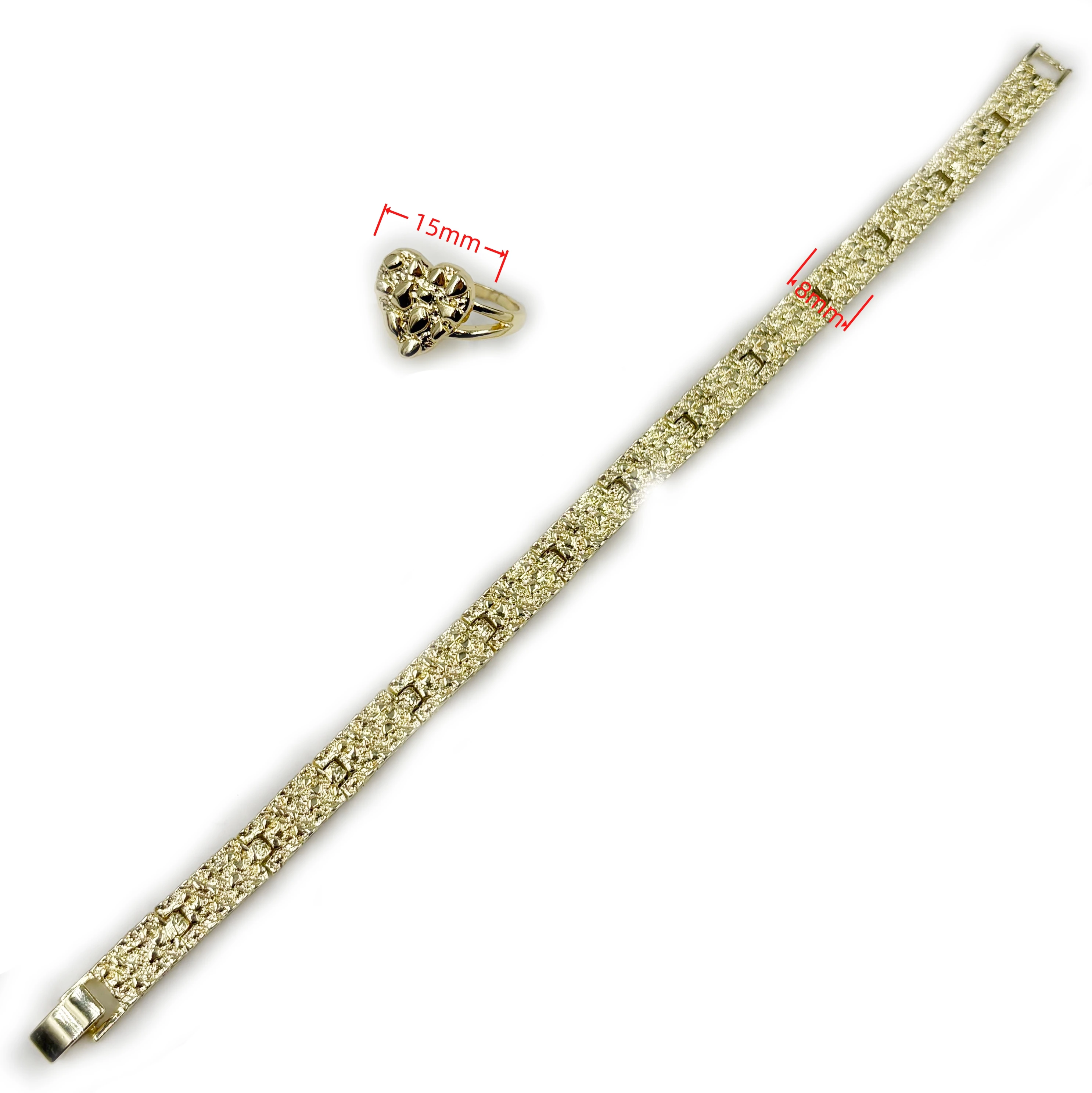 خواتم الكتلة على شكل قلب مع سوار الكتلة محكم كوكي مجموعة مجوهرات الأزياء للنساء 14 قيراط مطلية بالذهب نمط لفة الشرير #2