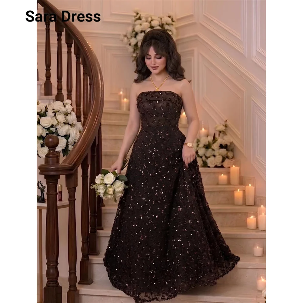 

Sara Custom Brown Sequins Sleeveless Multi-layered Party Dress Woman Dresses for Wedding Party Ball Gowns Luxury Dresses D/party