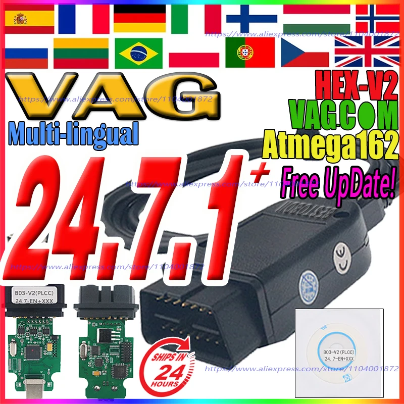 

2025 Newest V24.7 VCD'S V23.11 VAG/COMScanner Tools Atmega162 Scanne Diagnostic Cable HEX V2 OBD Tools FOR V-W/AU-DI/Skoda/Seat