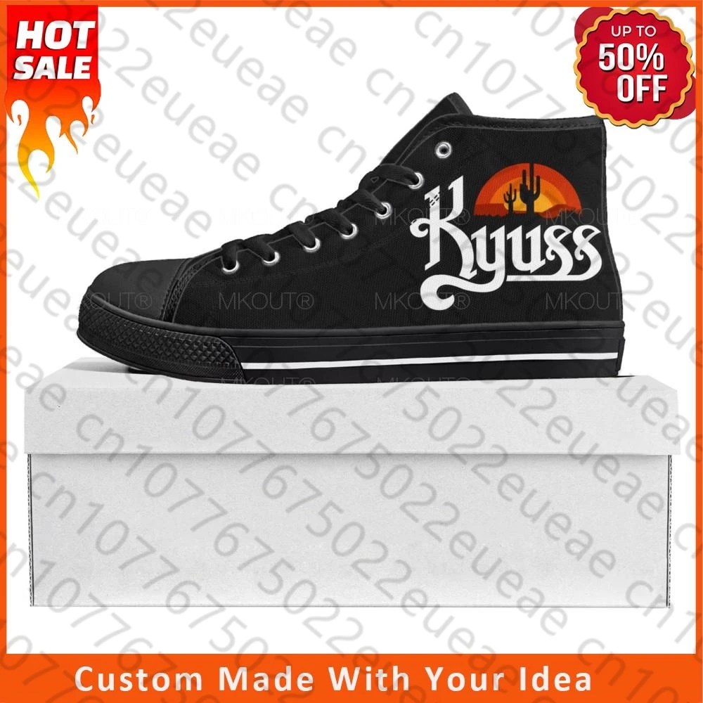 

Мужские и женские холщовые кроссовки Kyuss, черные высокие кроссовки с металлической рок-группой, повседневная обувь для пары, на заказ