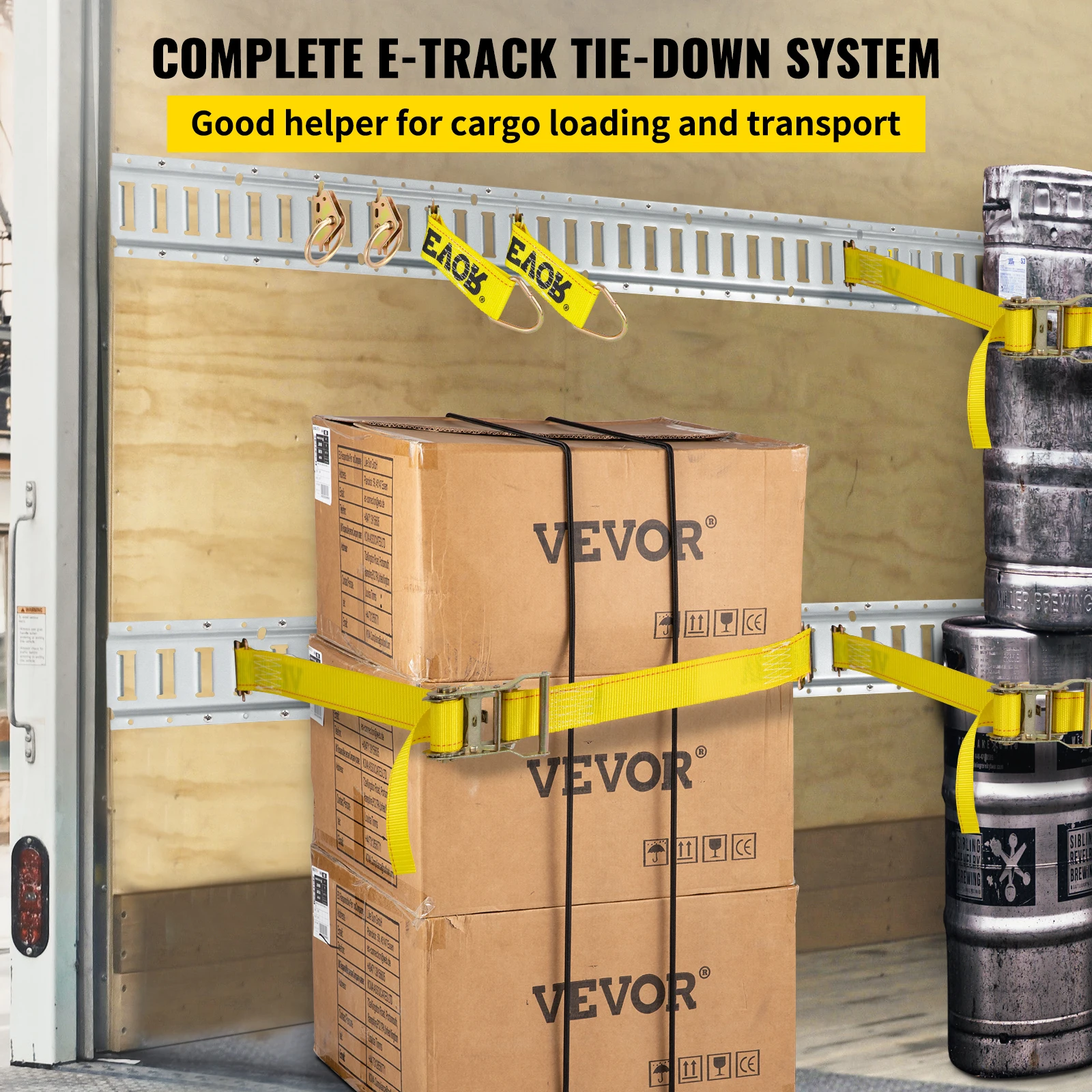 VEVOR E Track Tie-Down Rail Kit, 34PCS 5FT E-Tracks Set Includes 8 Steel Rails & 2 Single Slot & 8 O Rings & 8 Tie-Offs & 8 Caps