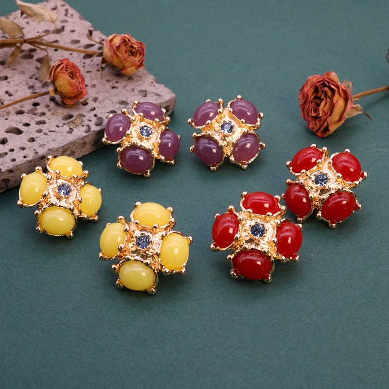 Sweet Purple Red Yellow Earrings Stud Geometric Resin Colorful Accessories For Women