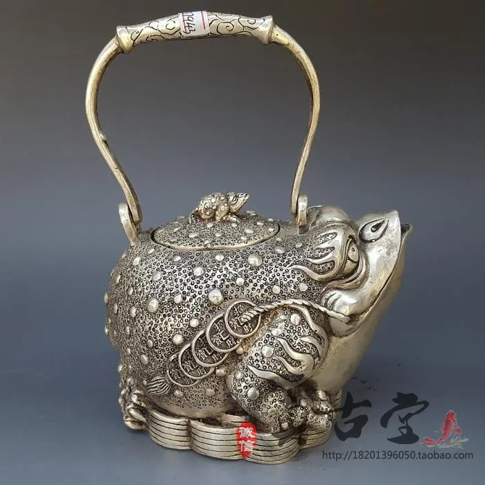 

Special Antique Copper Brass Silver-plated Cabbage Hip Flask Ornaments Teapot Gold Toad To Send Money Kettle Decorative Gift Col