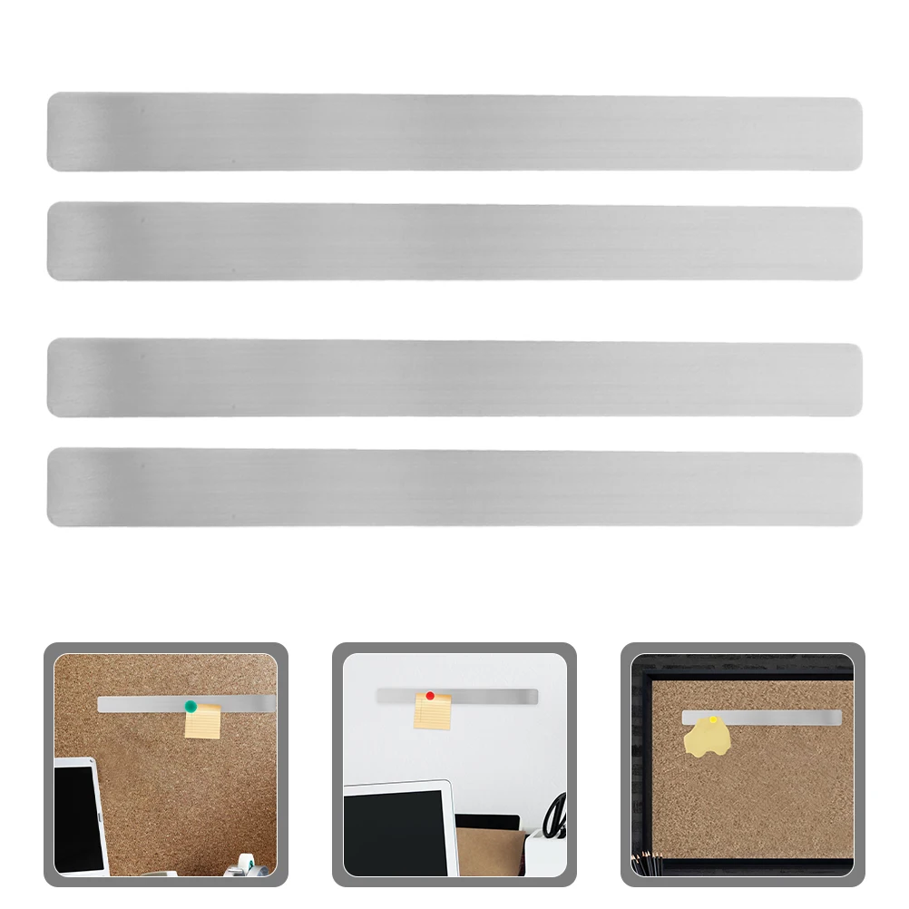 

4pcs Iron Bulletin Board Strips Double Sided Magnetic Adhesive Wall Bar Metal Notice Boards for Home Office School