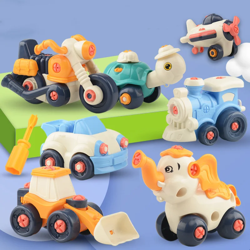 

New Children's Handmade Fun Animal Shape Car Disassembled Engineering Toy Car DIY Nut Assembled Small Animal Boy Toy Gift
