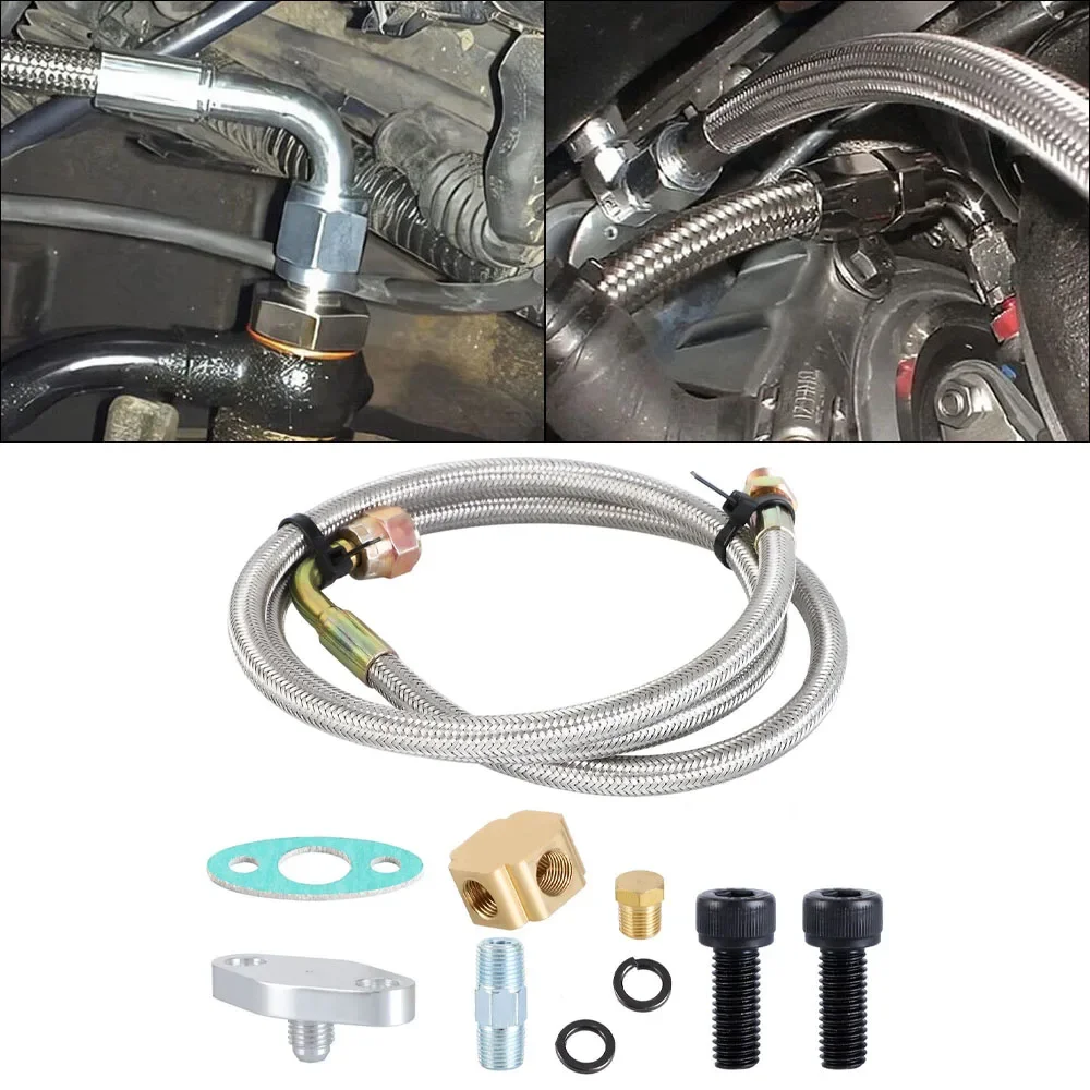 90 Degree 41-inch Turbo Chargers Oil Feed Line Kit T3 T4 T60 T61 T70 1/8 Pnt Turbos Turbo Oil /Water Feed Drain Fitting Line Kit