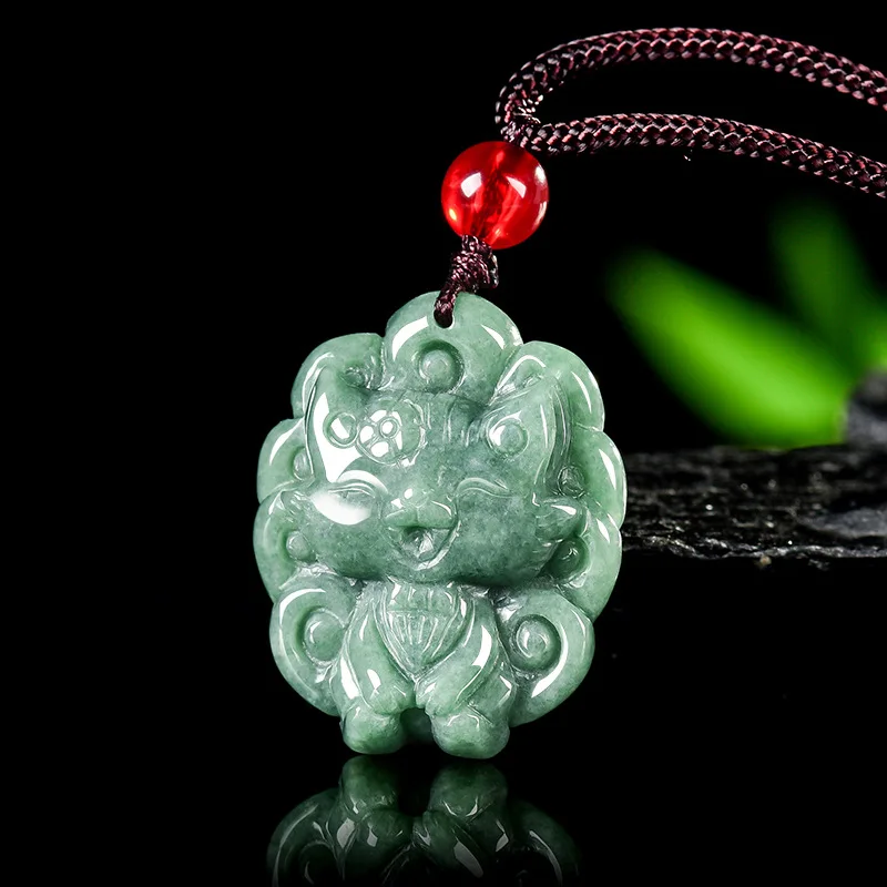 

Зеленый бирманский жадеит, кулон с лисой, аксессуары, винтажное дизайнерское ожерелье из настоящего нефрита с драгоценными камнями, очаровательные натуральные украшения