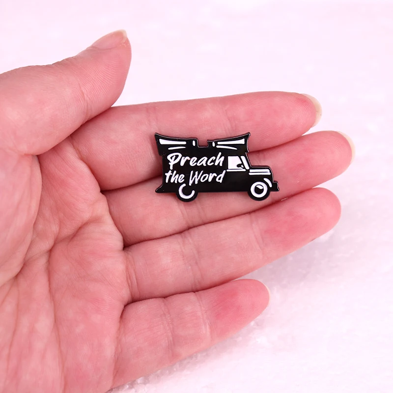 Black White Preach The Word Sound Car Enamel Pin Brooch Jewelry JW Gifts Accessories