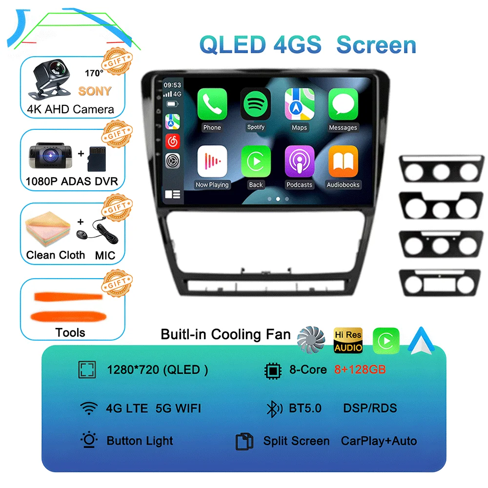 10.1 "Android 16 Autoradio Multimidia Video Player WIFI + 4G 2din Navigatie GPS Voor SKODA Octavia 2 A5 2007-2014 Head Unit Stereo - afbeelding 1