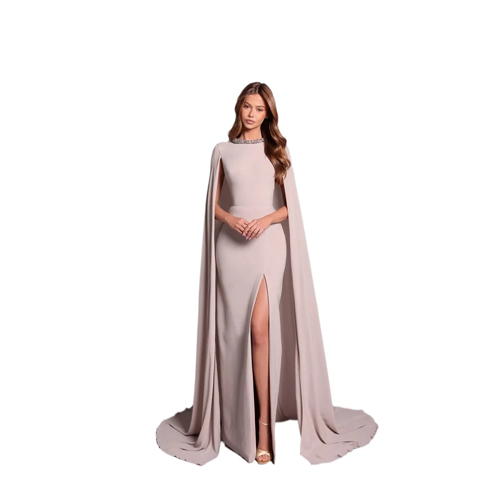 Vestidos de Noche largos personalizados con cuello redondo, elegantes vestidos formales para ocasiones de graduación, vestidos de graduación hasta el suelo con cuentas de cristal 2025