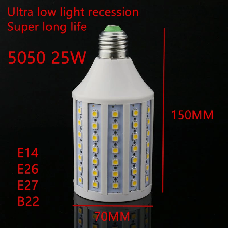 5pcs/lot High brightness Super long life LED Bulb SMD 5050 E27 E14  E26 LED bulb 220V/AC  LED lamp 100leds 25W 5050 Corn Light