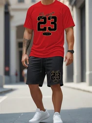 Men's New Summer Two-piece Set No. 23 Digital Print Trend T-shirt Casual  Clothing Short Sleeve Shorts Men's Summer Clothing