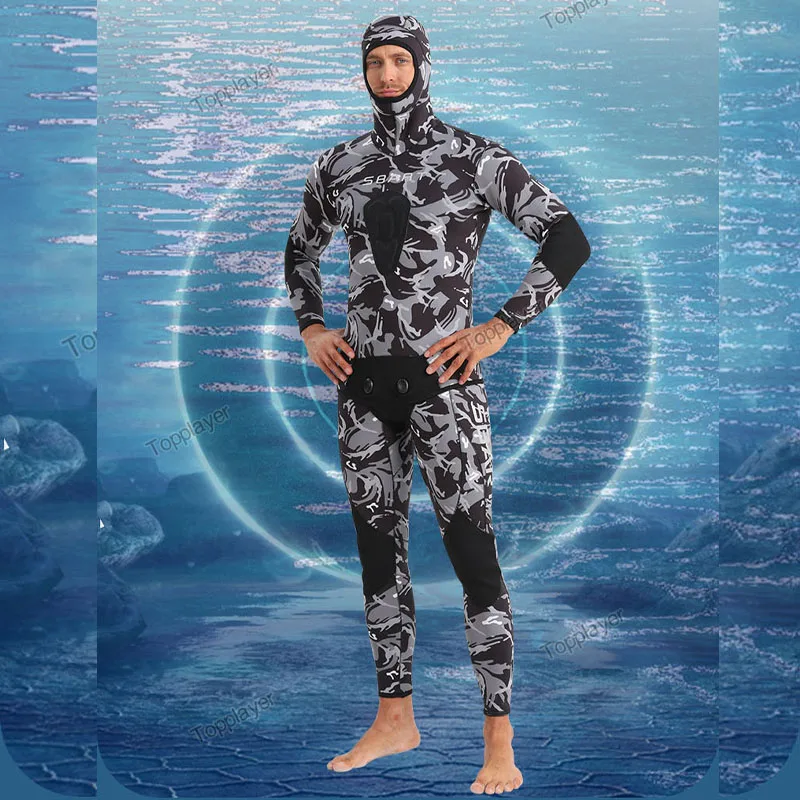 

Open Cell Wetsuit 5MM Neoprene Men Scuba Diving Suit Wetsuits Two Piece Hooded Diving Suit for Spearfishing Swimming Wetsuits