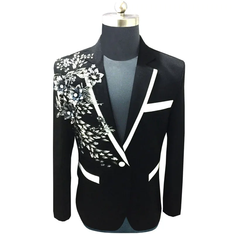 Chaqueta bordada de lentejuelas florales blancas para hombre, traje de esmoquin para novio de boda, blazer de un botón, solapa de pico, traje de