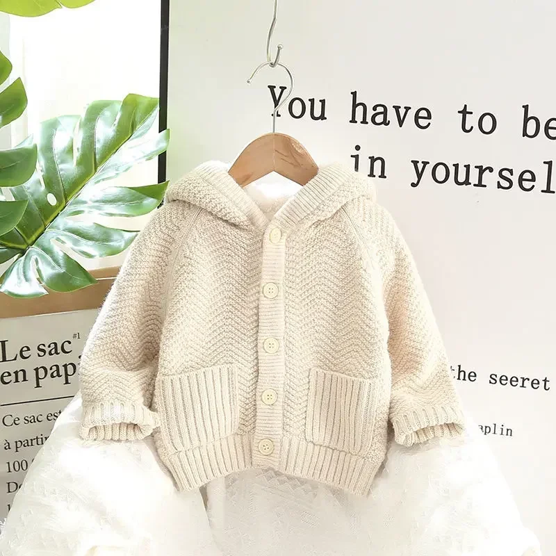 Autumn Winter Solid Fashion Harajuku Kids Sweater Outerwear Long Sleeve Korean Knitting Cardigan for Girls and Boys Cute Tops