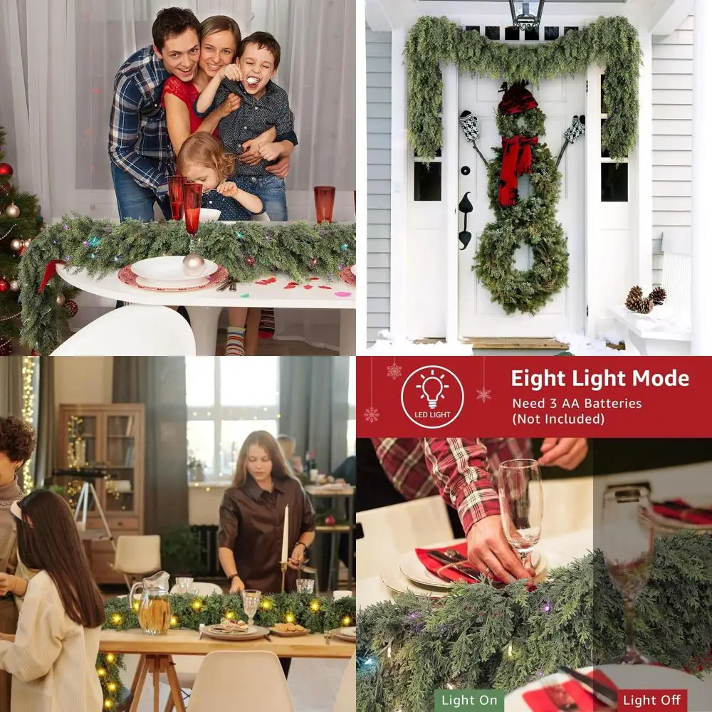 

6-футовые двойные гирлянды из искусственной сосны с реалистичной подсветкой для рождественского мантии, внутренней лестницы, перил, камина и уличной двери