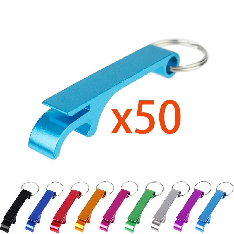 50Pcs Aluminum Bottle Opener Keychain Pocket Small Bar Keychain Ring Beer Bottle Opener Home Kitchen Bar Bartender Wedding Party