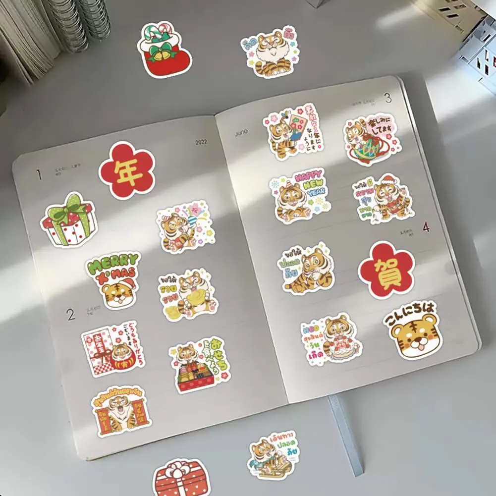 60Pcs  Scrapbooking Sticker Tiger Pattern Self-adhesive PVC Bullet Journals Stationery Sticker for Guitar   