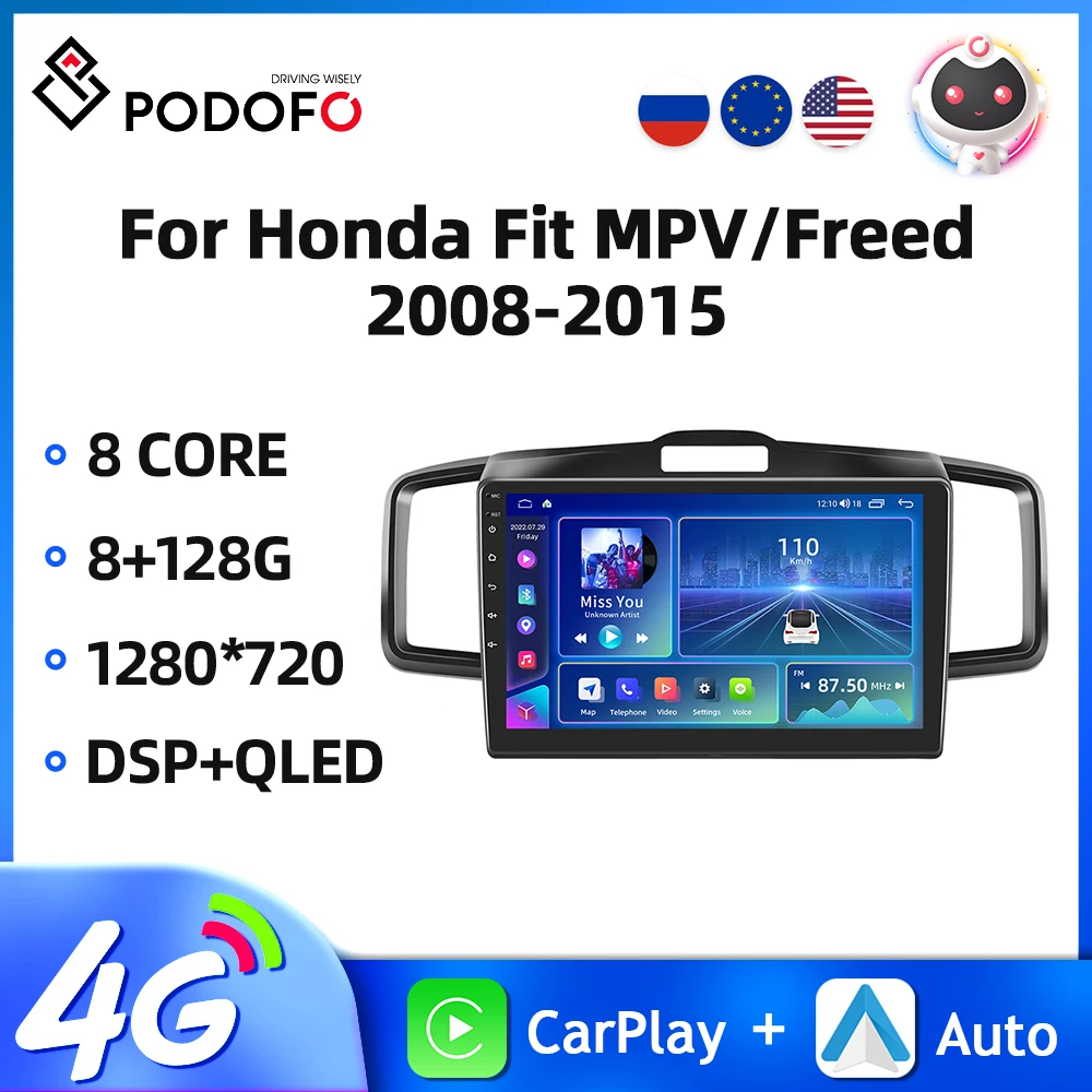 

Podofo 2Din 4G WIFI Car Radio For Honda Fit MPV/Freed 2008-2015 10.1'' Multimedia Video Player Carplay Android Auto Car Audio