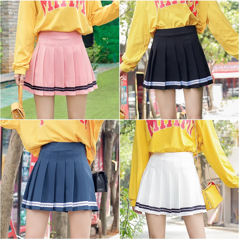 New Women's clothing golf Skirt white/black Tennis Pleated jupe petticoat Striped falda High Waist mini micro Skirts 4Colors