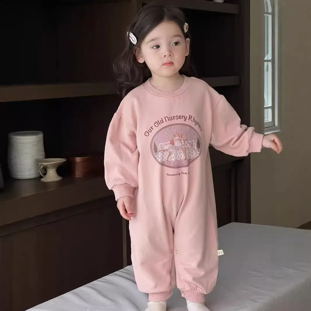 2024 Autumn New Baby Girl Long Sleeve Romper Cute Cartoon Print Infant Cotton Jumpsuit Newborn Toddler Girl Loose Casual Clothes