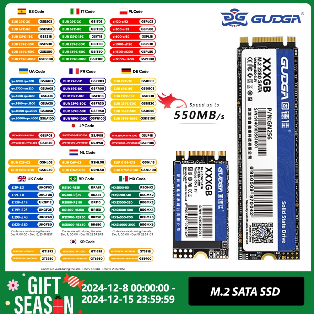 GUDGA SSD 240 go M2 128 go 500 go SATA 1 to NGFF M.2 SSD 2242 2280 256 GO à 1 TO M.2 512 GO SSD Disque dur Interne pour Ordinateur