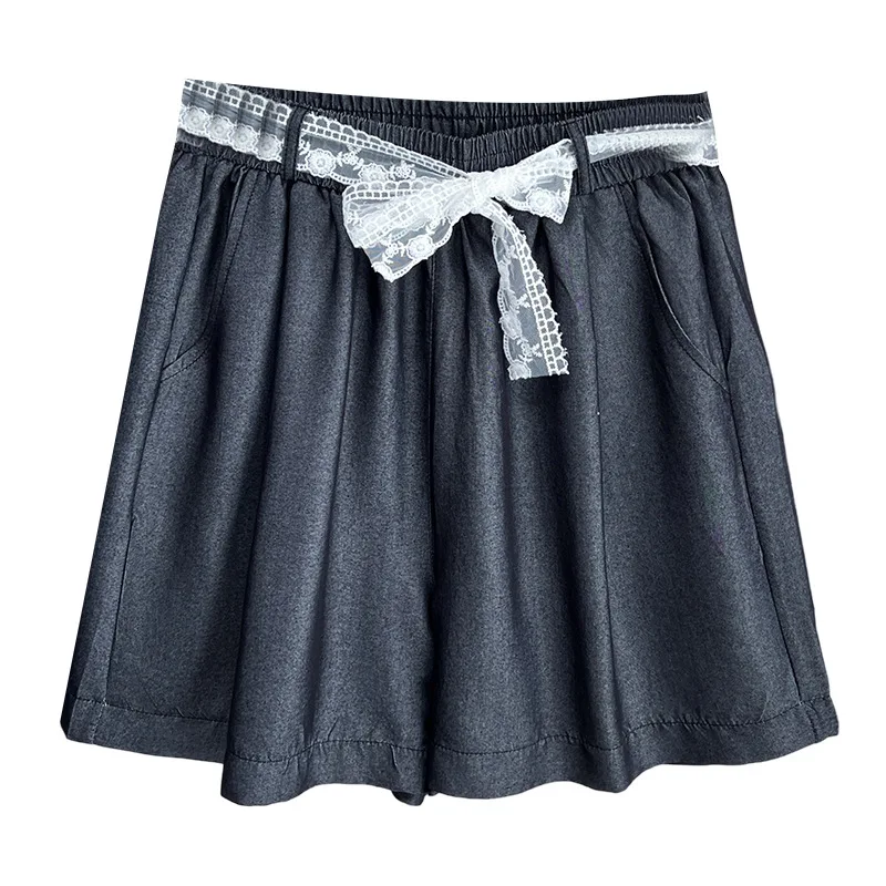 

Летние широкие джинсы весом 100 кг, новые модные тонкие джинсовые шорты из лиоцелла с кружевным поясом, женские шорты больших размеров