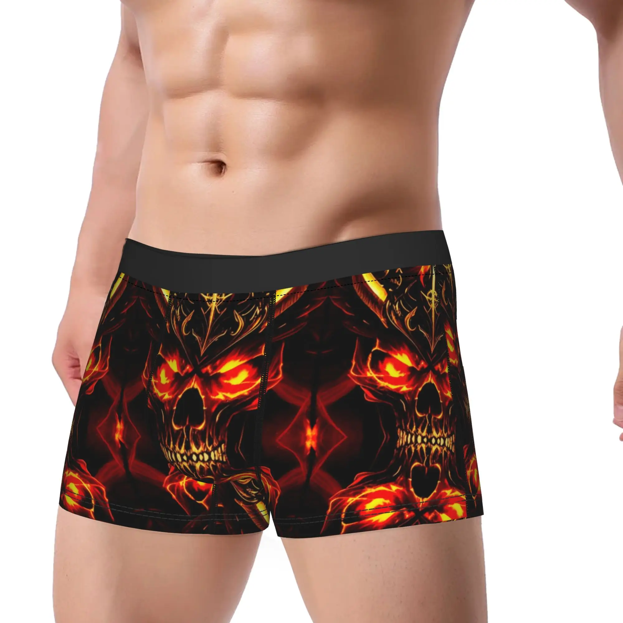 Novel Fun Neon Red Demon Lord Underwear  Men Panties Pattern Breathable Trunk High Quality Boxer Brief Big Size 2XL