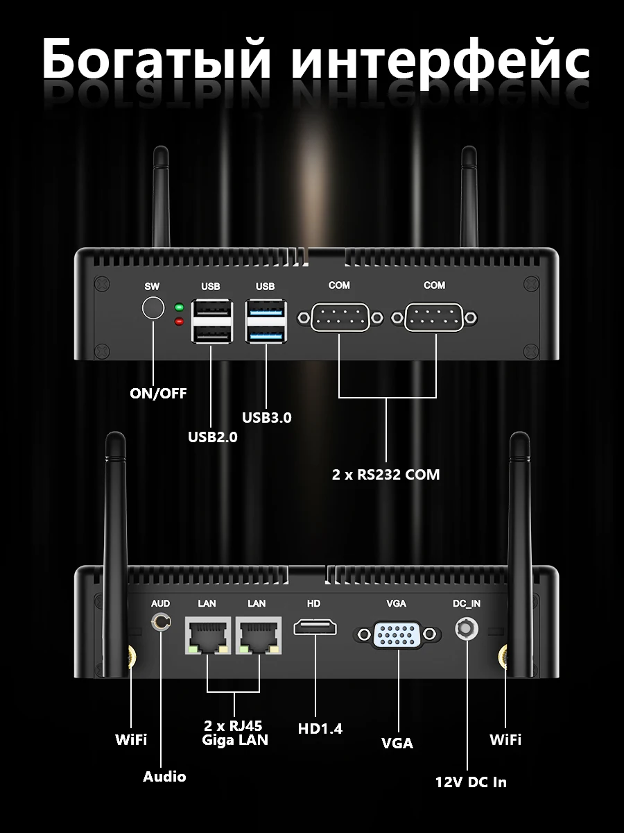 global Industrial Fanless Mini Pc Intel Core I5 4200U Support DDR3L 8GB 4*USB 3.0 Dual Rj45 Giga LAN Win10/Linux