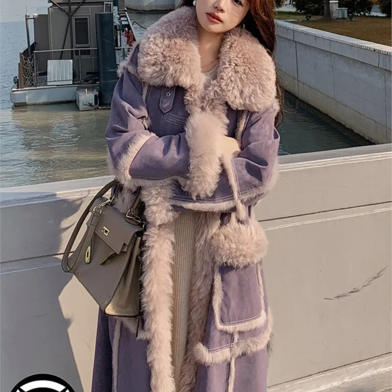 

Purple fur one coat women's mid-length new thick age-reducing lamb wool