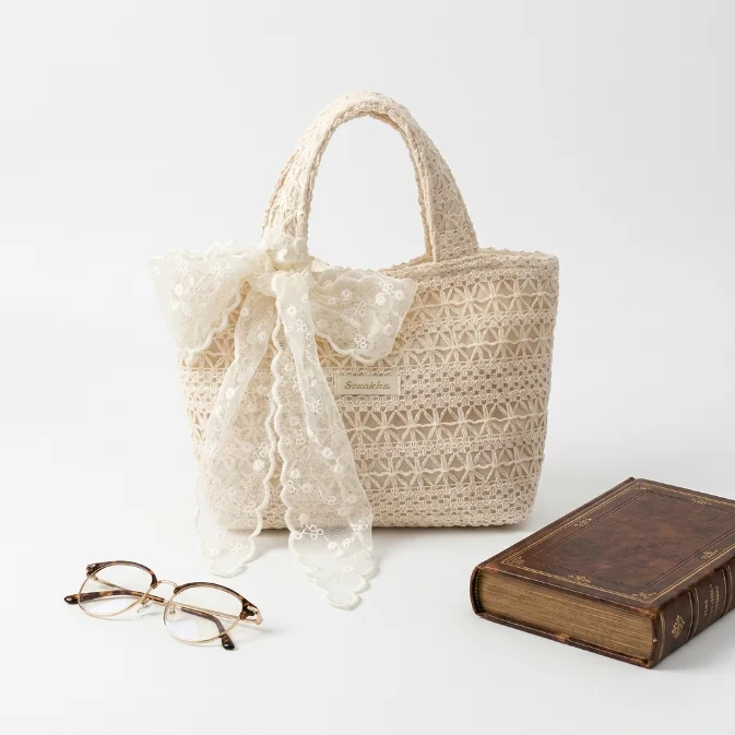 Summer Hollow Out Knit Shopper Bags Women Romantic Lace Woven Tote Purse Casual Crochet Shoulder Handbag For Travel Vacation