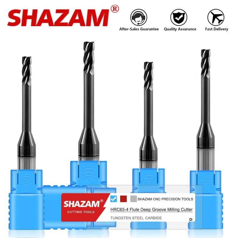 SHAZAM HRC65 4-Flute Lengthening Deep Groove Milling Cutter Tungsten Steel Carbide Black Nano Coating For CNC Machining Endmills