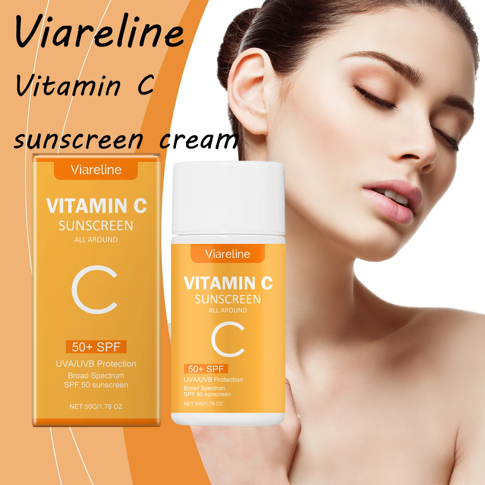 

Viareline Vitamin C Sunscreen Cream Protect Skin Moisturizing Prevent UV Non-greasy Breathable Texture Lasting Sunscreen Lotion