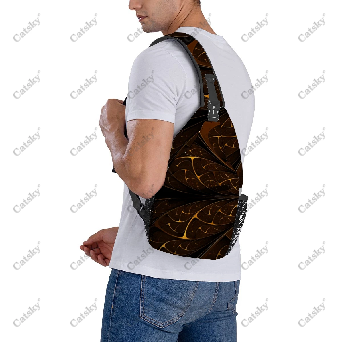 Gold Leaf Cross chest bag diagonally, For Men Women Travel Hiking Chest Bag Adjustable Backpack