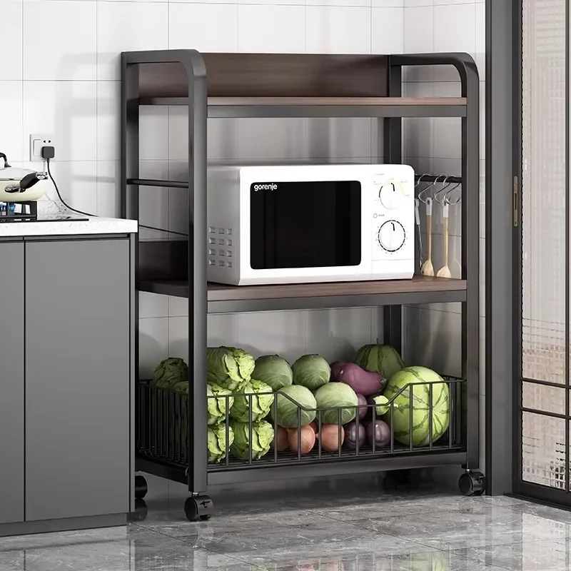 Kitchen Multifunctional Wheel Shelf Floor to Floor Multi-layer Vegetable Basket Storage Pot Microwave Oven Vegetable Storage