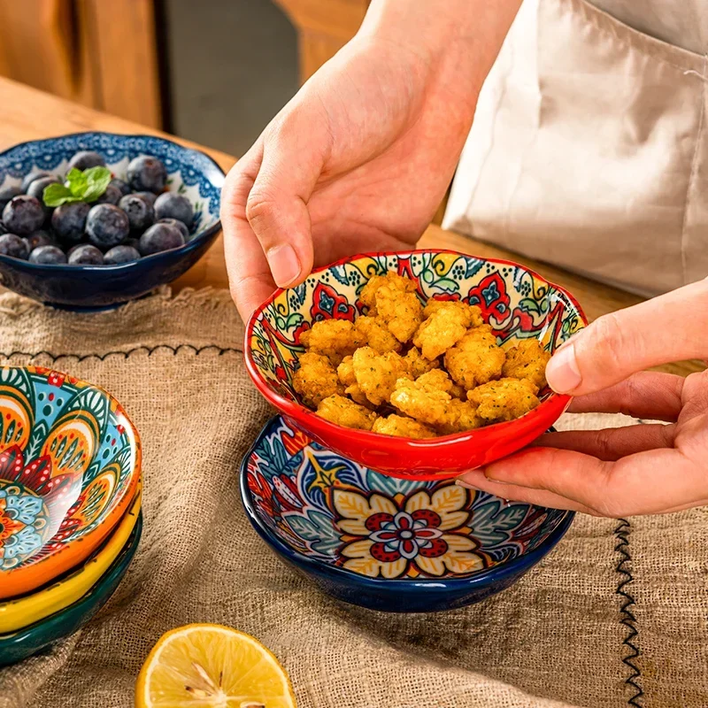 

Bohemian Ceramic Sauce Dish Hot Pot Barbecue Seasoning Vinegar Dish Samll Plate For Snack Korean Side Dish Kimchi Dish