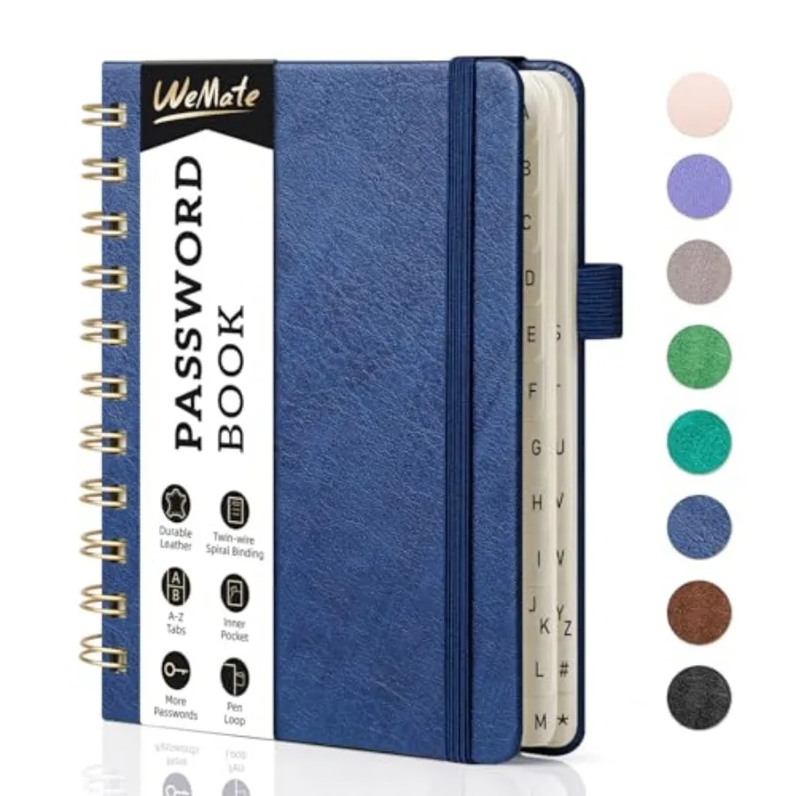 Password Book with Alphabetical Tabs, Spiral Password Keeper Book for Seniors, Internet Password Notebook Password Journal Logb