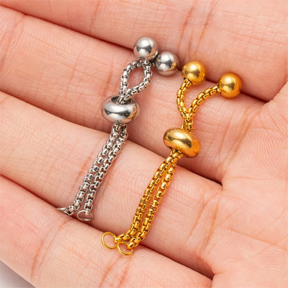 2pcs Stainless Steel Slider Extender Box Chain Ring Adjustable with Ball End for DIY Finger Ring Jewelry Making Findings