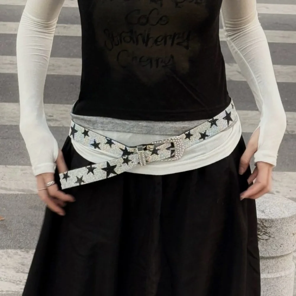 ファッション Y2K 五芒星ベルトストラップバックルパンク光沢のあるスターウエストバンドヴィンテージ誇張ジーンズ装飾ウエストアクセサリー