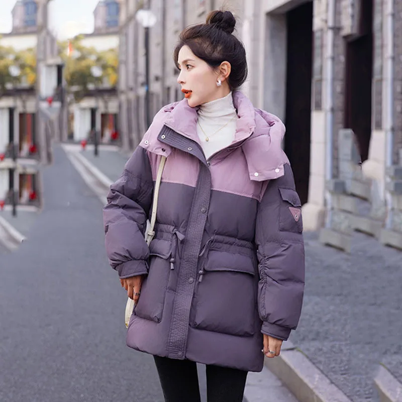 2024 New Winter Women's Jacket Long Coats Down Thick Windproof Warm Puffer Coats Color Clash High Street Women's Down Jacket