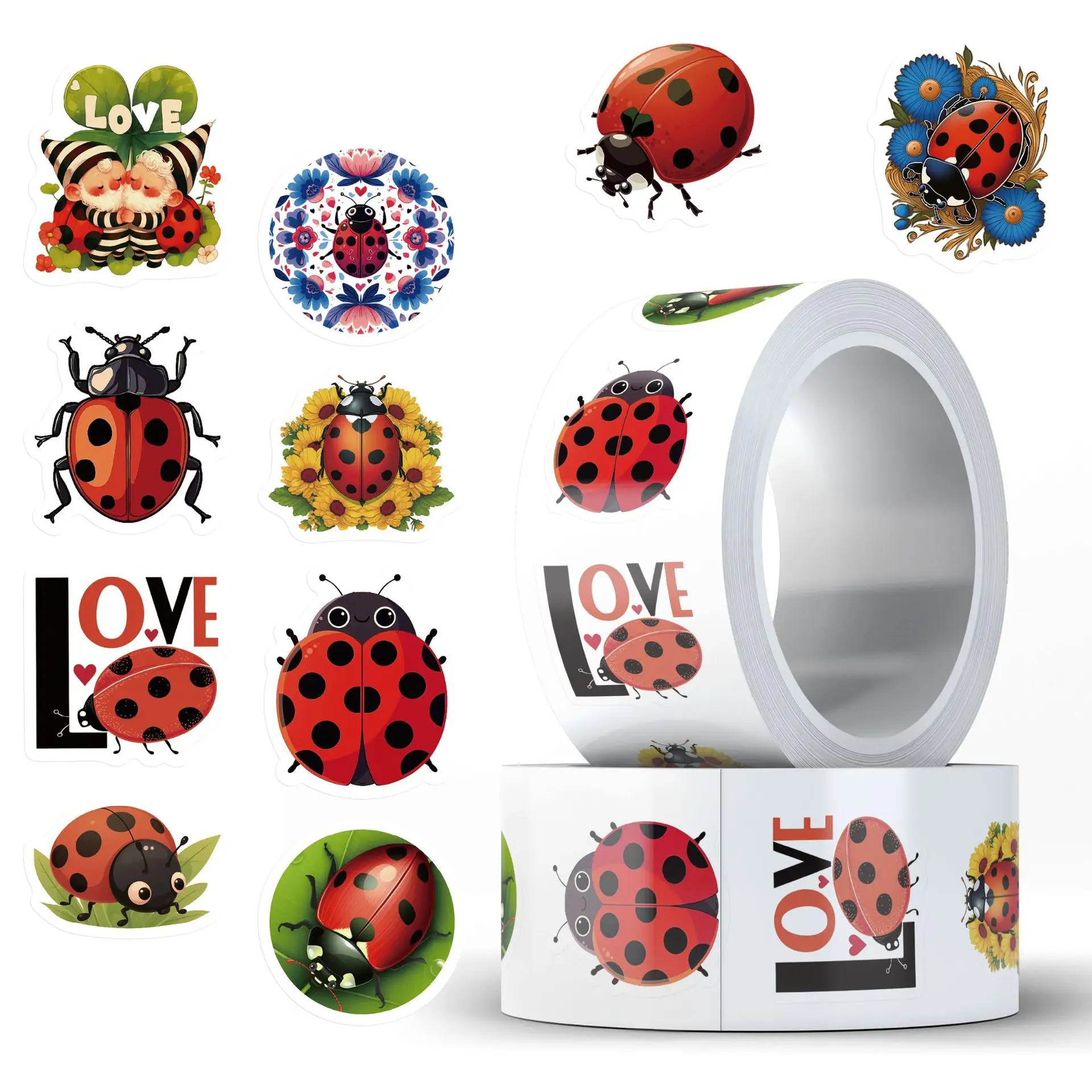 500 قطعة/لفة لطيف الخنفساء الحشرات الكرتون لفة ملصقات الديكور الأمتعة الهاتف كأس الغيتار سكيت ملصق مضاد للمياه ألعاب أطفال #4