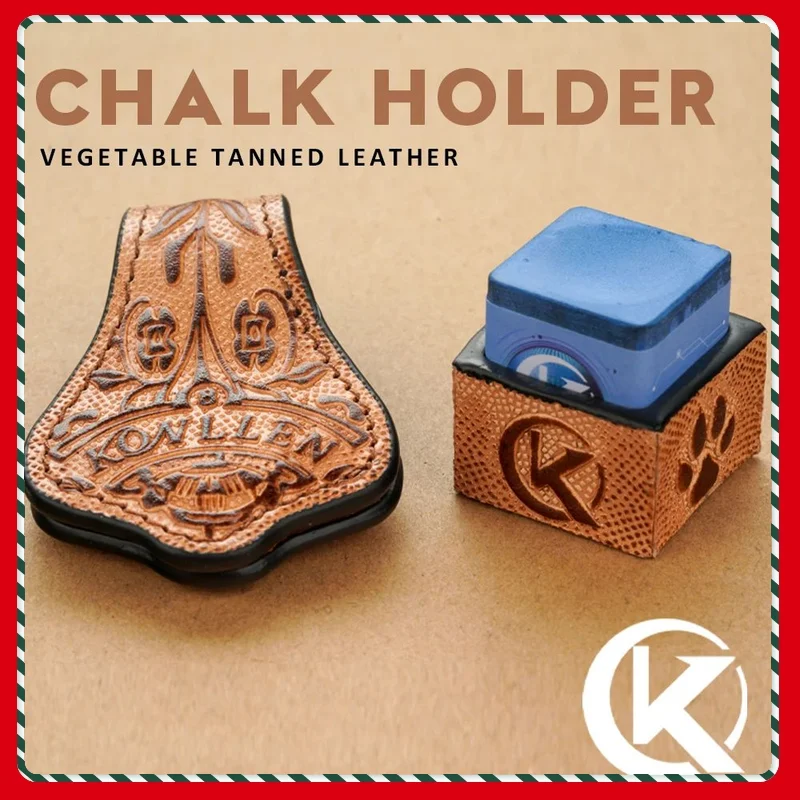 

KONLLEN Official Store Leather Engraved Chalk Holder Magnetic Vegetable Tanned Leather Pool Snooker Carom Billiard Accessories