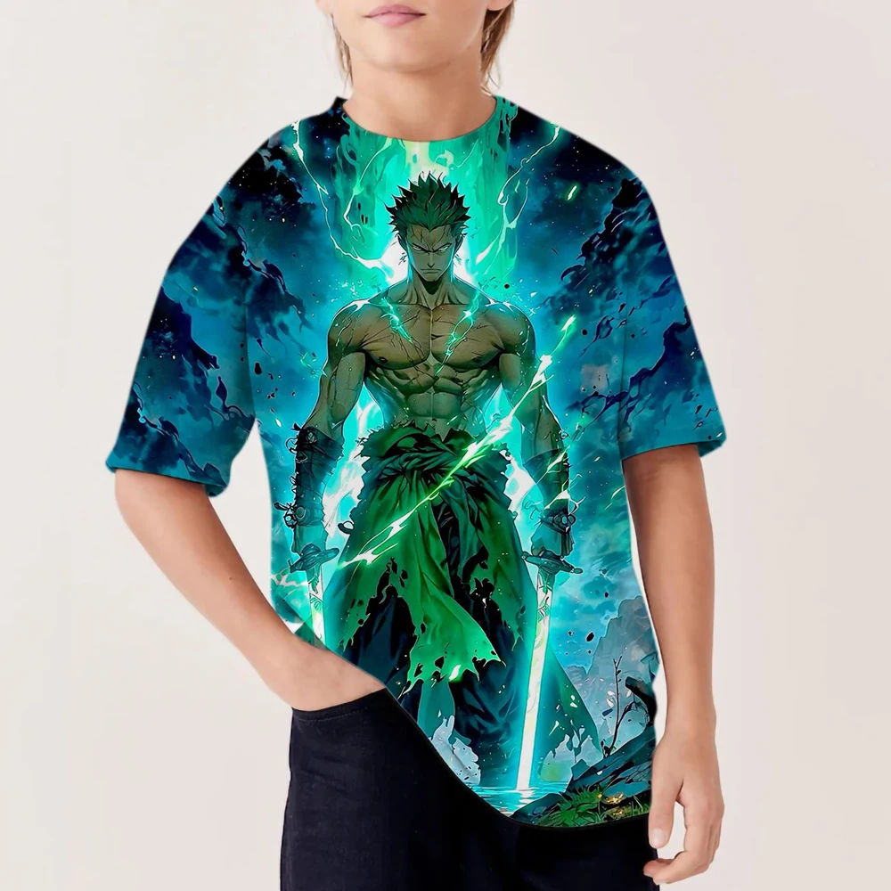 Camiseta para niños de moda de verano 2025, camiseta informal de manga corta con estampado 3D de Anime One Piece para niñas