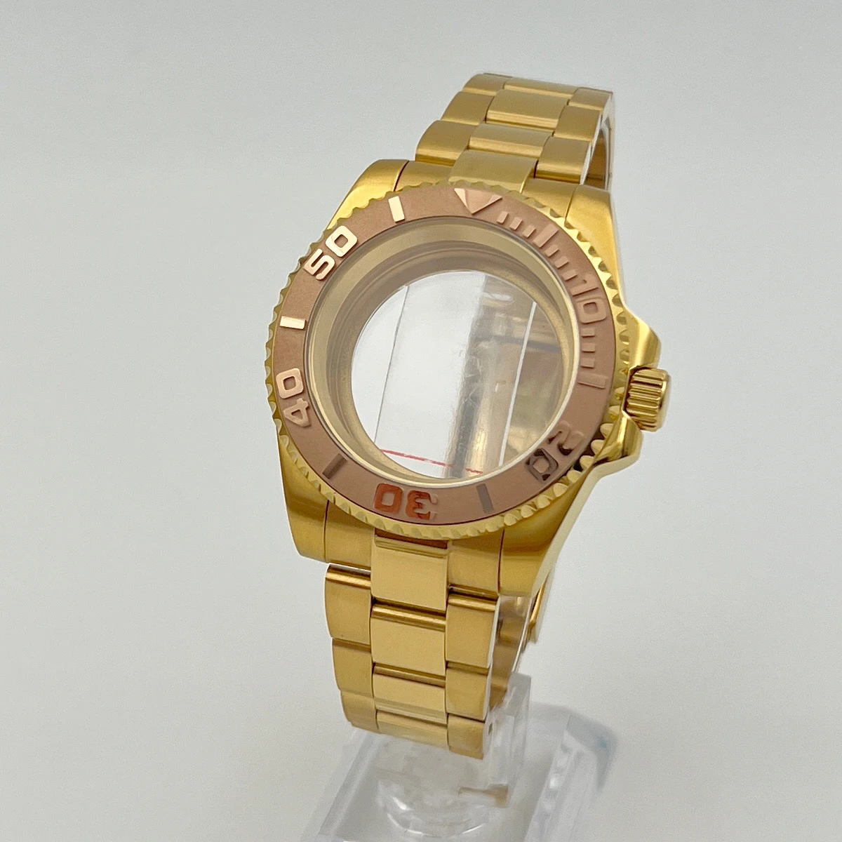 NH35 watch case. Gold plated case+various gold straps, rose colored yacht bezel, suitable for NH34/NH35/36,