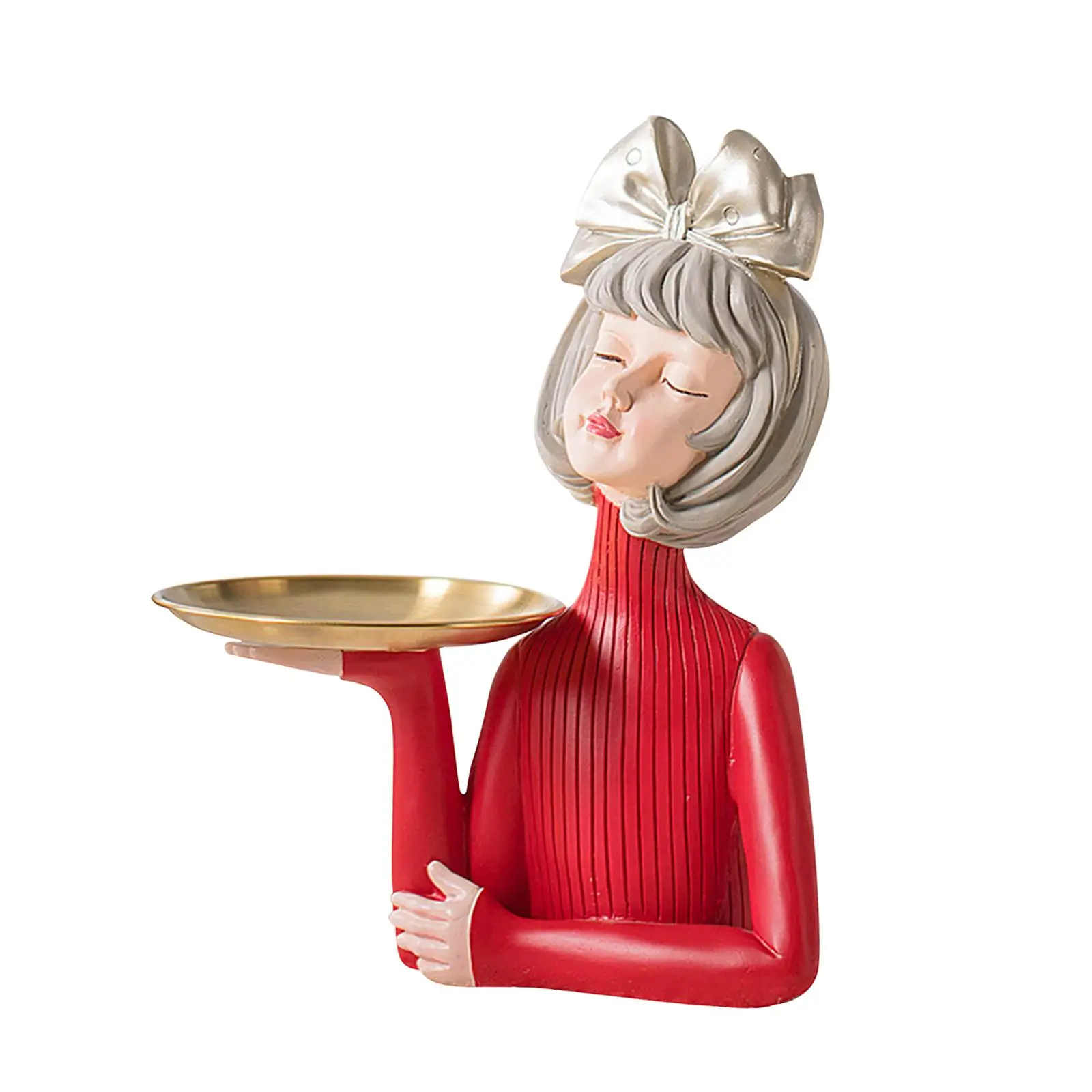 Lovely Girl Statue with Tray, Home Decor Figurine Sculpture Jewelry Storage