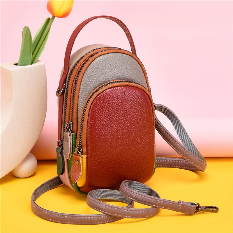 Bolso de mano 100% de cuero genuino para mujer, Mini bolsos de diseñador para teléfono móvil y billeteras, bolso de hombro a la moda, bolso de