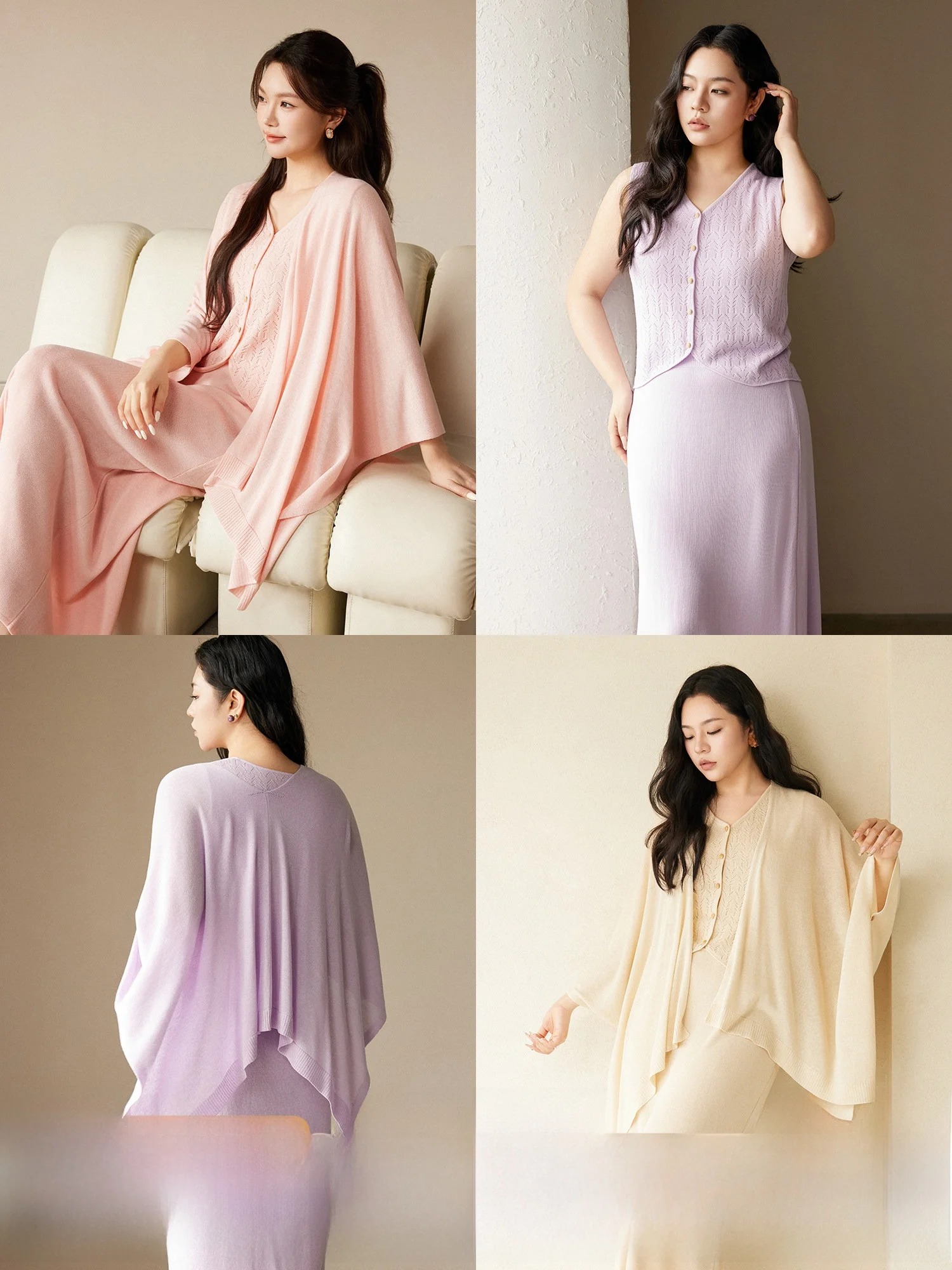 

Комплект Plusmall из трикотажной ткани под лен с вышитым жилетом, накидкой и шалью для женщин, весенний сезон, стандартная длина рукавов