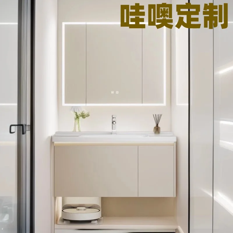 

Thickened honeycomb aluminum bathroom cabinet Sweeping robot Ceramic integrated basin Base station combination Washing table Sma
