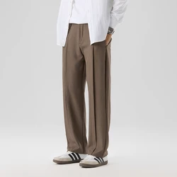 New Spring Casual Suit Pants Korean Men's Pants Straight Loose Sweatpants Soft Wide Leg Long Baggy Business Trousers